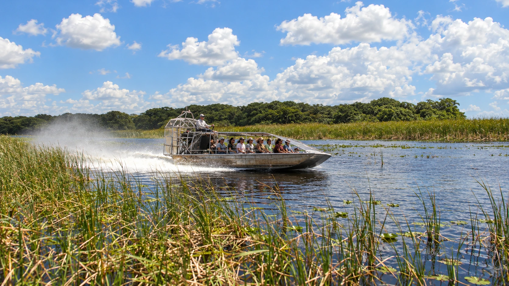 Airboat speeding across the Everglades